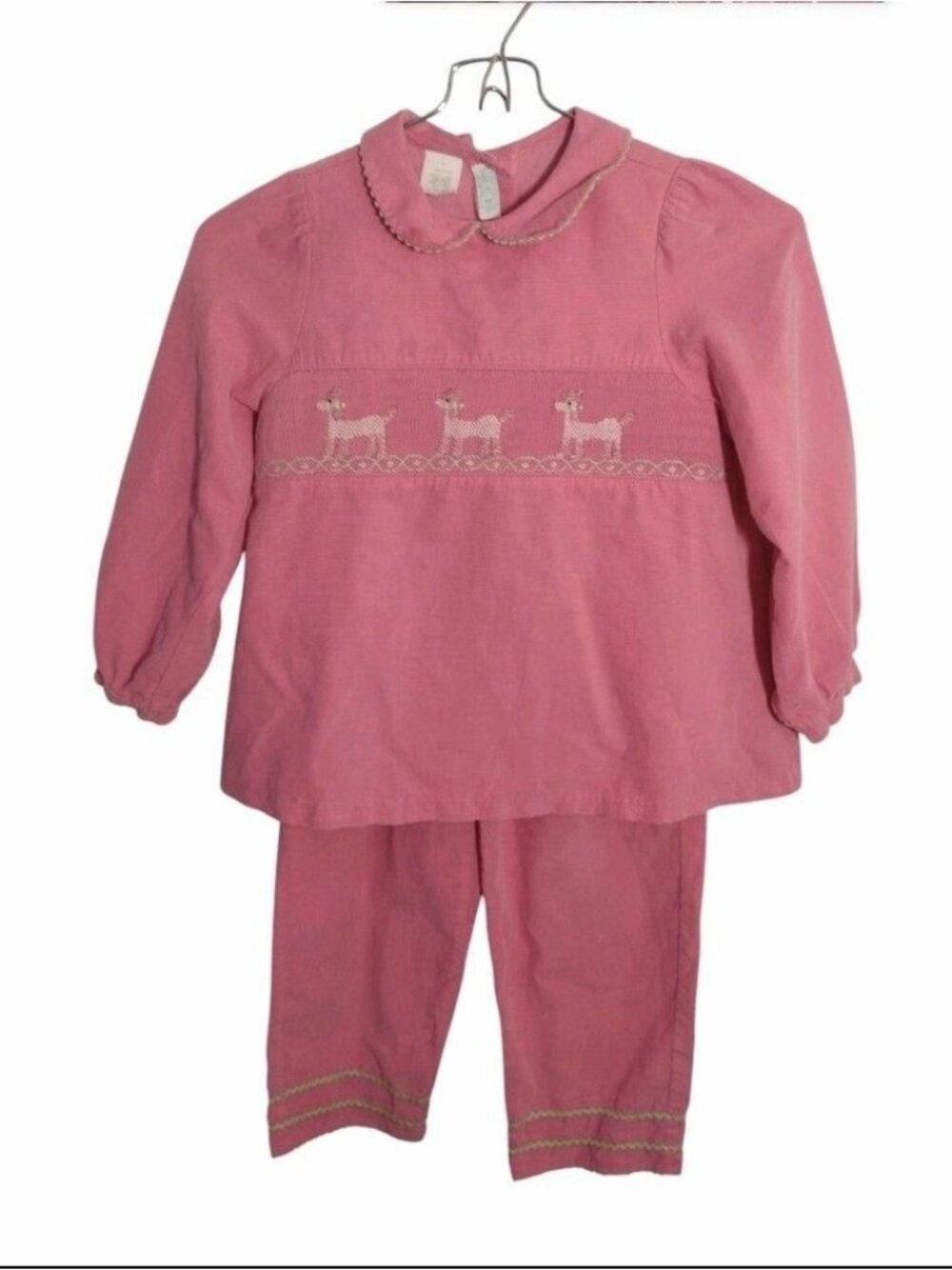 Vive La Fete Corduroy Smocked Poodle Pants Set 6X Pink Vtg Peter Pan Embroidered